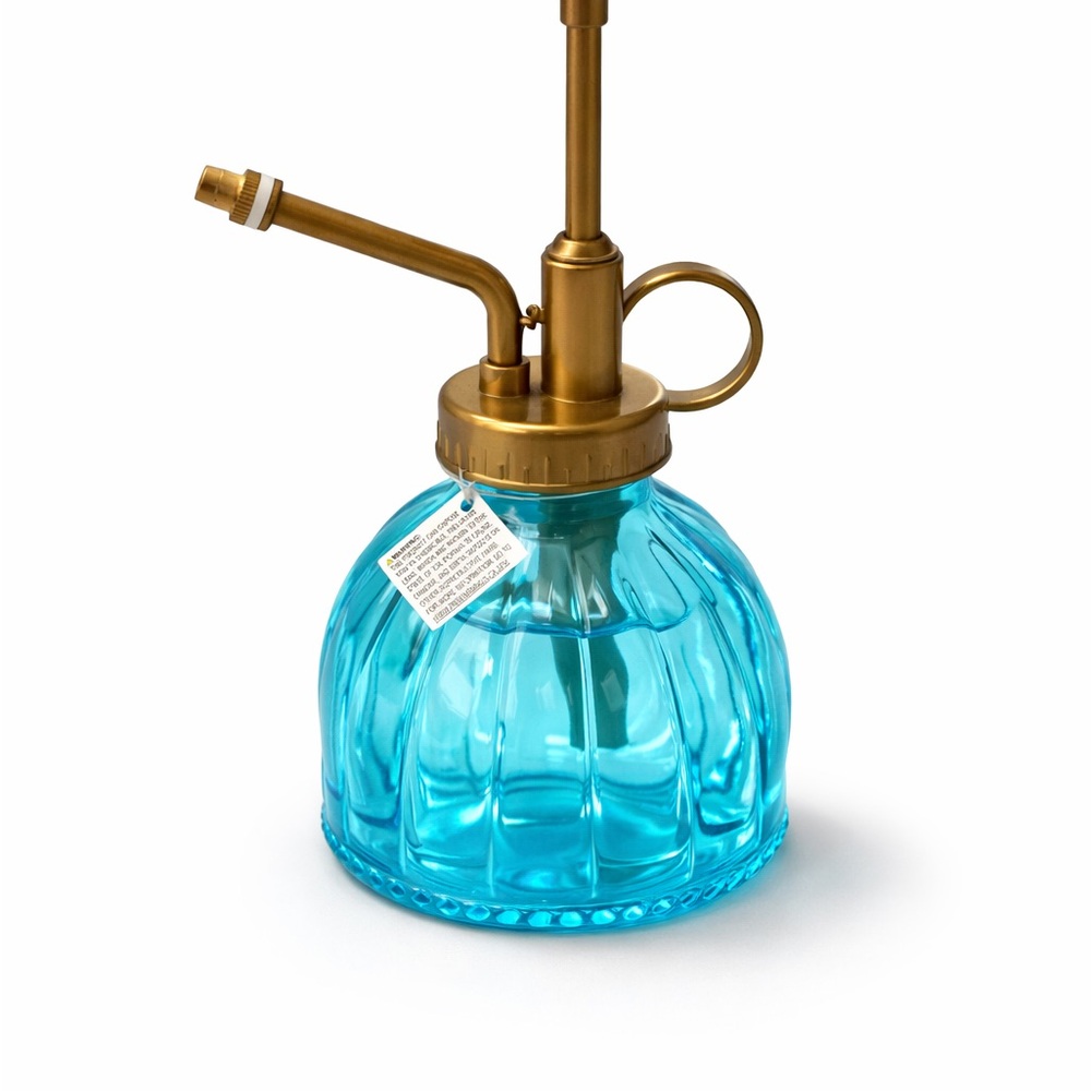 Blue Glass Plant Mister with Gold Accents